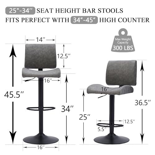 Image of FIRAVOE Adjustable Counter Height Bar Stools Set of 3 with Back