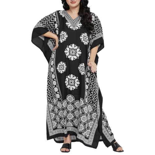 Image of Oussum Women Polyester Casual Long Plus Size Beach Caftan Cover Up Maxi Dress 1X-3X Summer Kaftan Dresses for Women