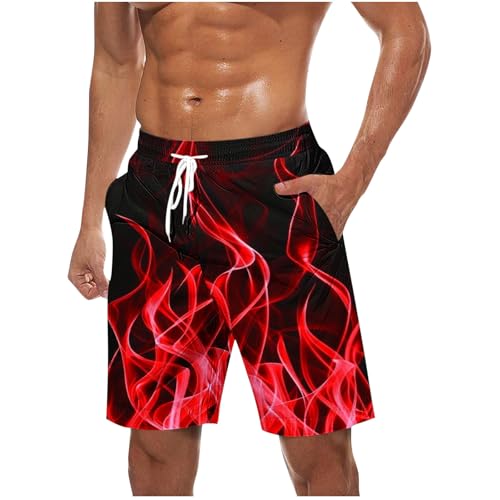 Shorts for Men 2025 Trendy Drawstring Quick Dry Swim Trunks with Pockets Casual Flame Print Beach Bathing Suits