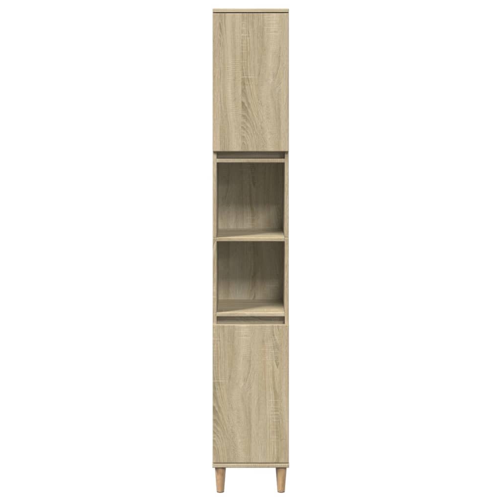 Armoire de salle de bain en chêne Sonoma - 30 x 30 x 190 cm - Armoire de salle de bain avec 2 portes - Espace de rangement et étagère pour lavabo - Meuble de rangement pour les toilettes