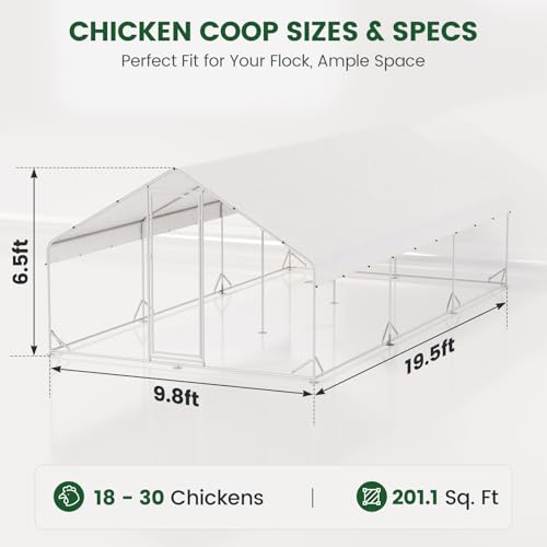 Image of CHIKENCOOP 19.5x9.8x6.5ft Metal Chicken Coop, 3-Room Run, Hardware Cloth