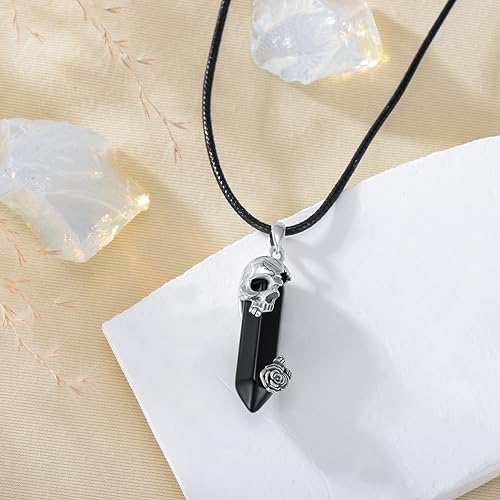 OHAYOO Gothic Quartz Crystal Necklace Fantasy Skull, Dragon, Mushroom, Rose, Opera Mask & Tree of Life Pendants 925 Sterling Silver Gothic Jewelry Gifts for Women Men3