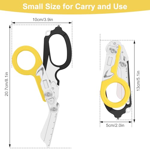 Image of 6 in 1 trauma shears, folding emergency shear, Outdoor Camping Tools, Seat Belt Cutter, Oxygen Cylinder Wrench, Complimentary Adjustable Wrench (Black Yellow)