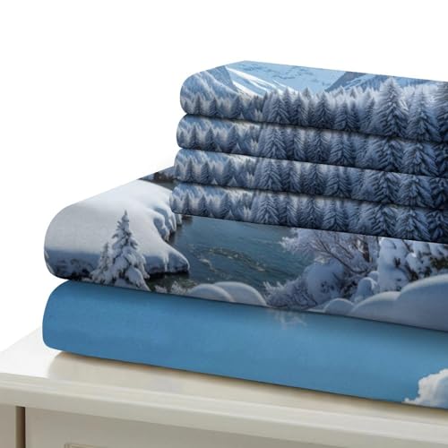 Housse de couette microfibre résistante sommets enneigés lit double de luxe - 7