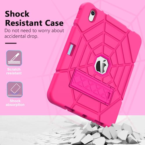 Grifobes Case for iPad 11-inch (A16) 2025 / iPad 10th Generation 2022 10.9 inch, Heavy Duty Shockproof Rugged 11th / 10 Gen Cover with Pencil Holder & Stand (HotPink)