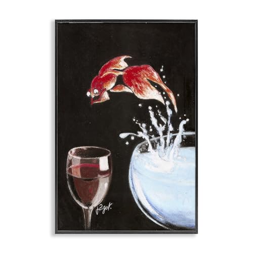 'Fish Diving Into Wine Glass'| Framed Giclee Art