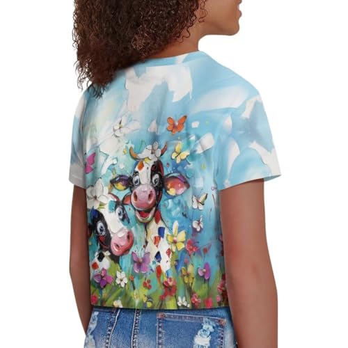 Image of Girl Crop Top Shirts for Summer Cute T Shirts Short Sleeve Tees for Kids 5-16