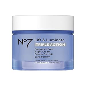 No7 Lift and Luminate Triple Action Fragrance-Free Night Cream – Anti-Wrinkle Collagen Peptide Brightening Moisturizer with Hyaluronic Acid, Hibiscus, and Vitamin C (50ml)