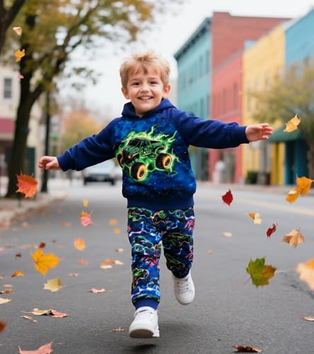 uideazone 2-6T Toddler Boys Hoodie Pant Sets Sweatsuit Color Block Hooded Sweatshirt Jogger Set 2 Piece Outfits for Kids2