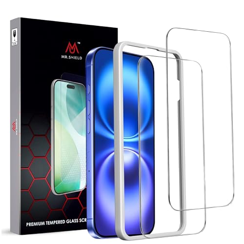 Image of Mr.Shield Screen Protector for iPhone 16 Plus and 15 Plus, 9H Hardness Tempered Glass Screen Guard, Military Grade Shatterproof, Easy Installation Tray, HD Clarity, Case-Friendly [2 Pack]