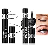 (2 pcs) 1 pc Black Mascara + 1 pc Black Eyeliner Extends Eyeliner Thickens Lashes Enlarges Eyes W...