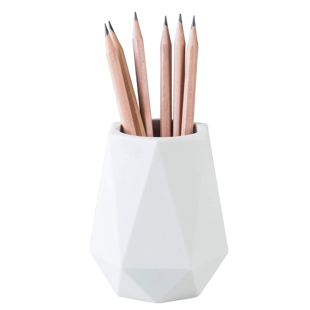 Silicone Pen Holder Stand for Desk Cute Geometric Desk Pencil Cup Pot Desktop Organizer Makeup Brush Holder (White)