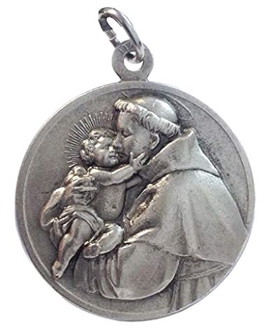 I G J Medal św. Antoniego z Padwy z wysokiego reliefu - duży rozmiar - duży rozmiar - 32 mm, Mosiądz, Bez kamieni szlachetnych