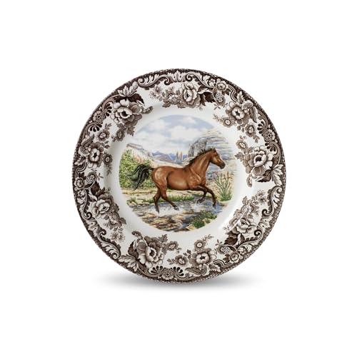 Spode Woodland American Quarter Horse Dinner Plate - 10.5 Inch Fine Earthenware with 1831 British Flowers Border, Microwave, Oven, Freezer & Dishwasher Safe - Made in England, Equestrian Tableware Spode Woodland American Quarter Horse Dinner Plate - 10.5 Inch Fine Earthenware with 1831 British Flowers Border, Microwave, Oven, Freezer & Dishwasher Safe - Made in England, Equestrian Tableware