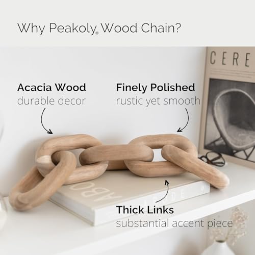 Image of Wooden Chain Link Sculpture | Handmade Solid Wood Decorative Chain for Table & Shelf Decor | Natural Finish Home & Office Accent (Modern Minimalist Design)