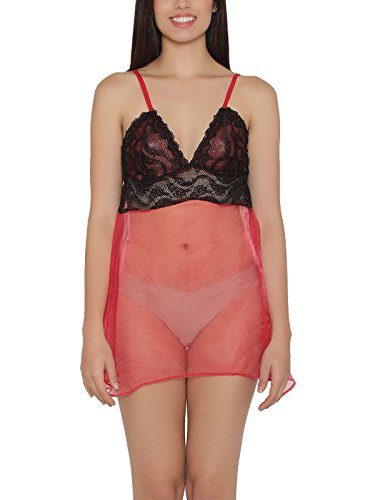Image of Clovia Women's Sheer Babydoll with Lacy Cups