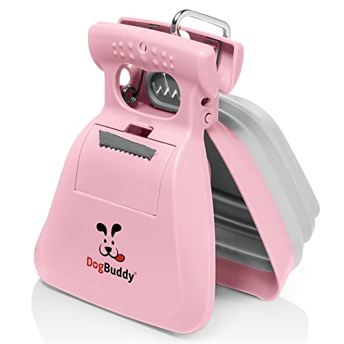 Image of DogBuddy Pooper Scooper, Portable Dog Pooper Scooper, Poop Scooper for Small and Large Dogs, Pooper Scooper with Bag Attachment, Leash Clip and Dog Waste Bags Included (Large, Pink)