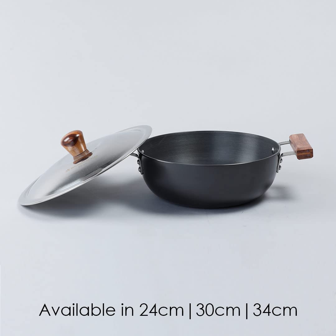Wonderchef Ebony Aluminium Hard Anodized Deep Kadhai/Kadai with Lid - 24 cm, 3 Litre | Ideal for Sauteeing Veggies, Dal and Curries | Black - Image 5 thumbnail