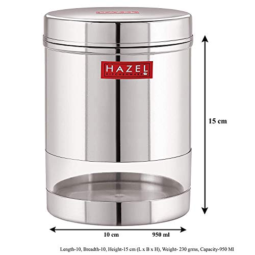 Image of HAZEL Stainless Steel Transparent Wide Mouth See Through Container, Silver, Set of 2, 950 ML