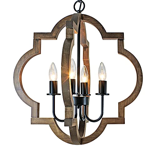 Farmhouse Chandelier for Dining Room, 19.49" Rustic Chandelier with Adjustable Height Chain, Farmhouse Wood Dining Room Light Fixture Over Table,Pendant light fixture for Hallway, Kitchen, Dining Room