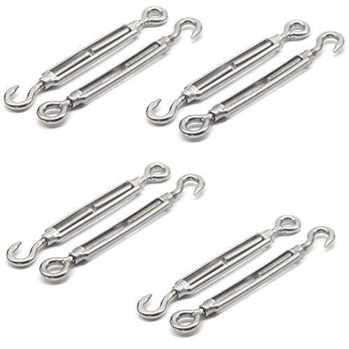 LKL Spannschlösser 304 Edelstahl Haken & Öse für Sun Shade Sail Installation Wasserdichtes Anti-Rost-Packung mit 8 Stück Cover