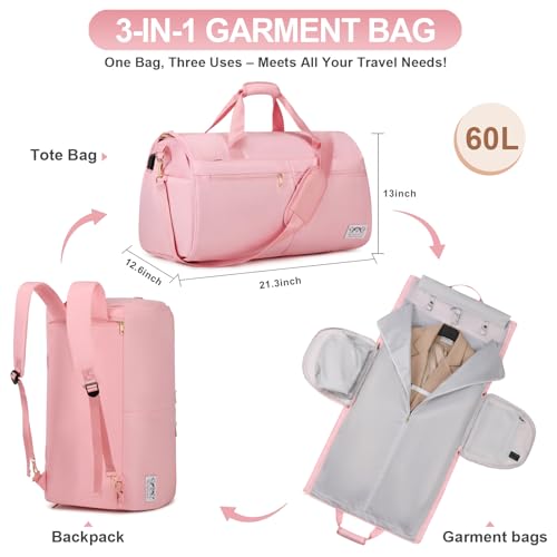 Convertible Travel Garment Bag with Backpack Strap, 3 in 1 Carry on Garment Duffle Bag, Garment Bags for Travel with Shoe Compartment USB Charging Port, Hanging Dress Suit Travel Bag for Women2