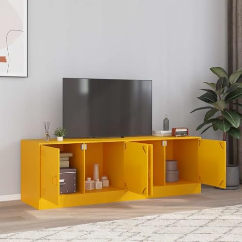 Yunovire Set di 2 armadi per TV, colore giallo senape, 67 x 39 x 44 cm, robusto acciaio laminato a freddo, design moderno, pratico spazio per soggiorno, camera da letto e media