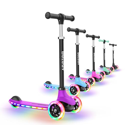 BELEEV A6 Scooter criança 3-8 anos com LED luzes de roda & Deck, skate 3 rodas 4 altura ajustável, cobertura antiderrapante Scooter, skate leve estrutura resistente, skate menino menina 6 anos