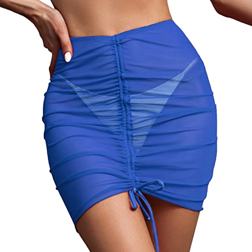 Genérico Bikinis Push Up Mujer Bikinis Talle Alto Mujeres Trim Beach Falda Cubrir Falda Beach Wrap Bikini Shiny Cubrir para Traje de baño Malla Cordón Bikini Sin Relleno (Blue, M)
