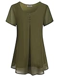Cestyle Women's Summer Layered Crew Neck Pleated Soft Chiffon Blouse Tops
