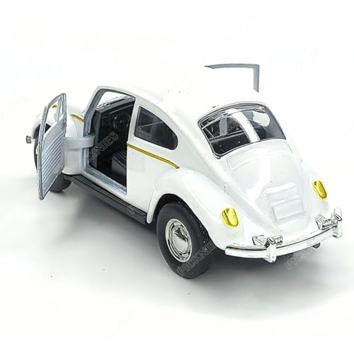Image of Classic Vintage VW Beetle Diecast Metal Pullback Toy car with Openable Doors for Kids | 1:36 Scale Model | Pull Back | Gift for Boys Girls (White)