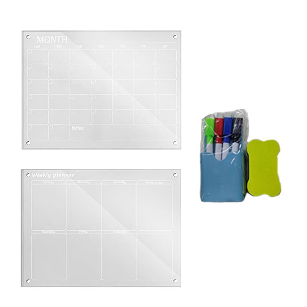 Bloc-notes magnétique calendrier acrylique planificateur de repas mensuel hebdomadaire tableau effaçable calendrier hebdomadaire tableau de messages du réfrigérateur