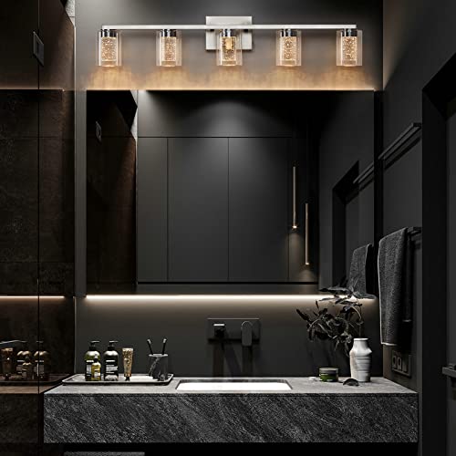Sadenicel 5 Light Bathroom Light Fixtures, Brushed Nickel Vanity Lights Crystal Dimmable Led White/Neutral/Warm Bathroom Lights Over Mirror For Bathroom, Bedroom,Living Room (5 Light) #TOP5