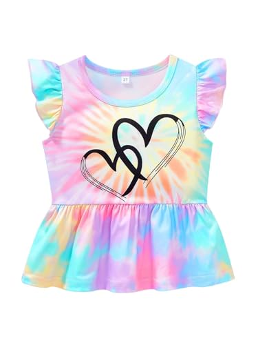 Image of Girls Summer Outfits Toddler Baby Girls Short Sets 2 Piece Clothing Set Flutter Sleeve Shirt and Short 2-7 Years