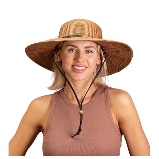 Sloggers Women's Wide Brim Braided Sun Hat with Wind Lanyard - Dark Brown - UPF 50+ Maximum Sun Protection, Style 442DB01