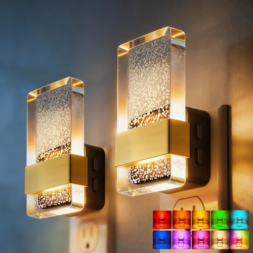 Image of DORESshop LED Night Lights Plug into Wall, [2 Pack] Dimmable Night Light | Rotatable Bubble Decorative Nightlight, Dusk to Dawn Sensor, Wall Sconce-Style Design Nightlights for Bathroom, RGB
