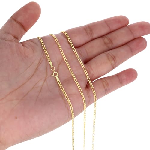 Nuragold 10k Real Yellow Gold Figaro Link 2mm Chain Necklace (16"-26") Dainty Italian Jewelry for Men & Women4