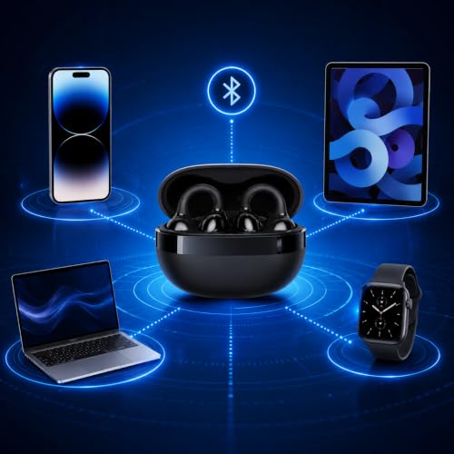 Image of ClipPro J18 Wireless Bluetooth Earbuds with Ear Hooks, 40 Hours Total Playtime, ENC Noise Reduction, HD Mic, Touch Control, Type-C Fast Charging, IPX5 Sweat Resistant Earphones (Black)