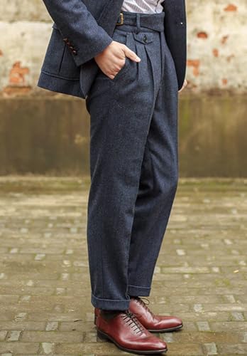 Men Tweed Pant Slim Fit Pleat-Front Vintage Suit Pants for Men2