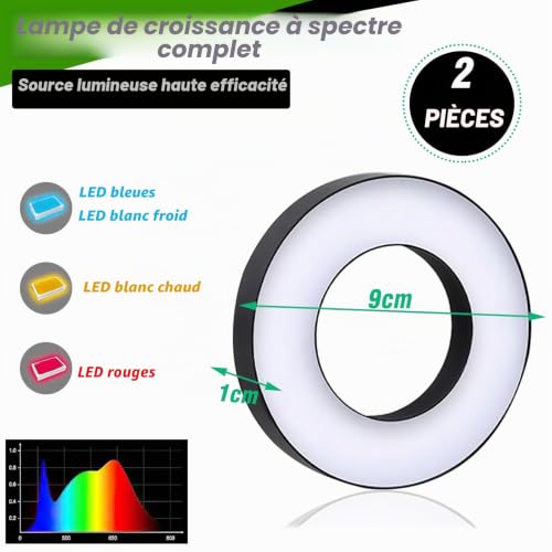 SciFiVisi Lot de 2 lampes LED pour plantes à spectre complet - Avec minuterie automatique - 10 luminosité - 3 modes d'éclairage - Pour plantes d'intérieur - Noir - 2 têtes – vue 2