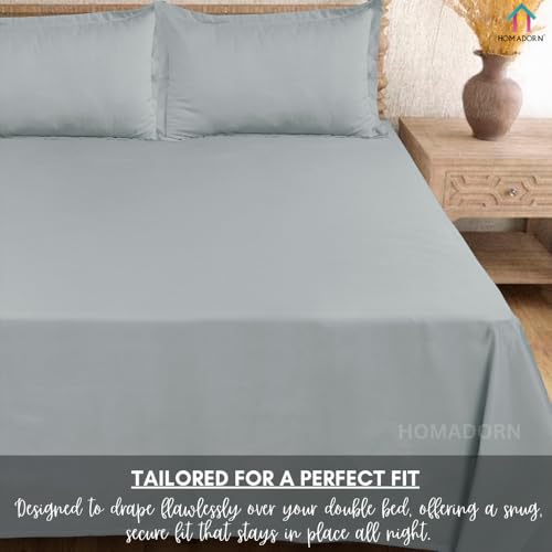 Image of HOMADORN Premium Polycotton Flat Bedsheet for Double Bed with 2 Pillow Covers - Soft, Durable & Wrinkle-Resistant (Silvery SAGE)