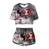 GO2COSY Anime Elfen Lied 2 in 1 Outfits Crop Top T-Shirt and Shorts Set Short Sleeve Costume for Women