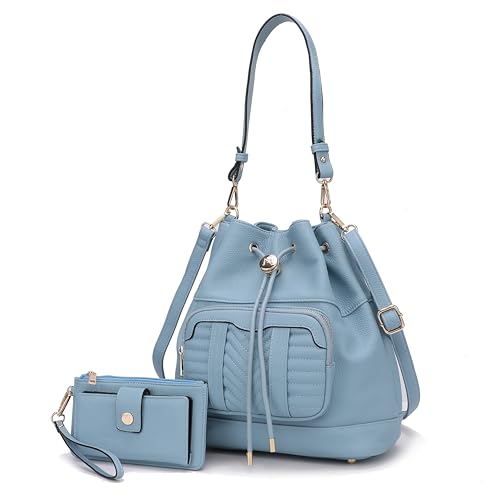 Image of MKF Collection Crossbody Bucket Bag for Women, Drawstring Hobo Shoulder Bags Handbag Purse with Wristlet Wallet by Mia K