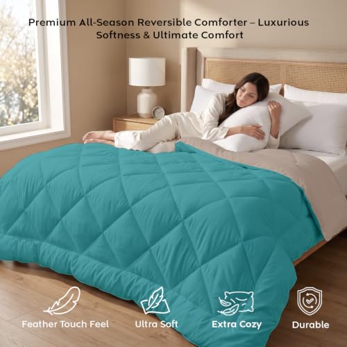 Image of AYKA Reversible Comforter 220 GSM Microfiber Reversible AC Comforter /Blanket for Winter /Quilt /Duvets for Queen Size Single Bed Comforter (60 * 90, Teal & Taupe)| TC - 220