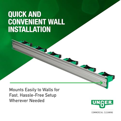 Image of Unger Commercial Mop and Broom Holder Wall Mount (Case of 5) - Quick-Snap Mop, Tool & Pole Holders 28 inch, Aluminum /Plastic, Ideal for Organizing Cleaning Tools - H0700