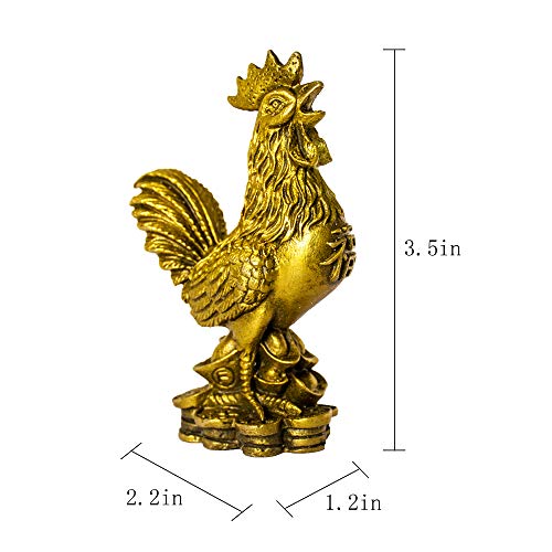 Estatua decorativa gallo de la suerte de latón dorado miniatura 3