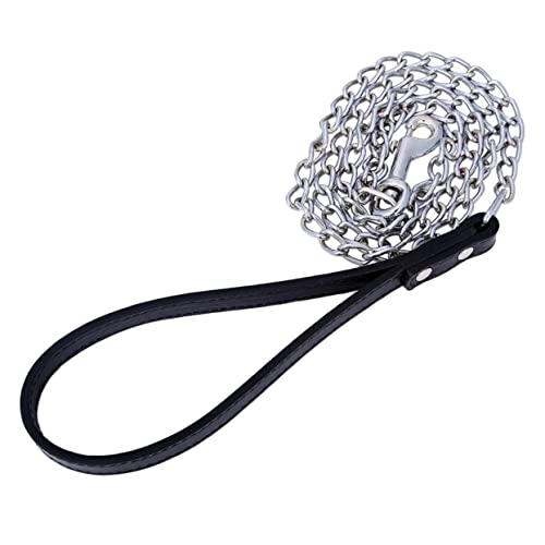 Kisangel Metal Pet Leash with Comfortable PU Handle Durable Dog Lead for Cats and Puppies Black Color for Daily Walks and Outdoor Activities