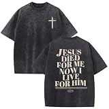 Reuseket Christian Jesus Shirt for Men Religious Bible Verses Shirts Oversized Graphic Tees Vintage Acid Wash Tshirt God Tops(Black,M)