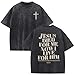 Reuseket Christian Jesus Shirt for Men Religious Bible Verses Shirts Oversized Graphic Tees Vintage Acid Wash Tshirt God Tops(Black,M)