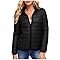 Womens Puffer Jackets Winter Full Zip Casual down Coats Trendy Windproof Warm Lightweight Stand Collar Soft Outwear